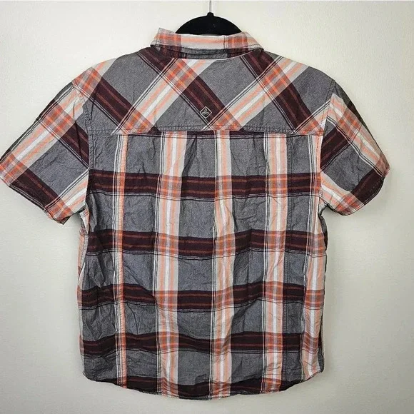 Prana Men's Orange Brown Plaid Lukas Shirt Short Sleeve Button Front Size Small - Picture 4 of 9